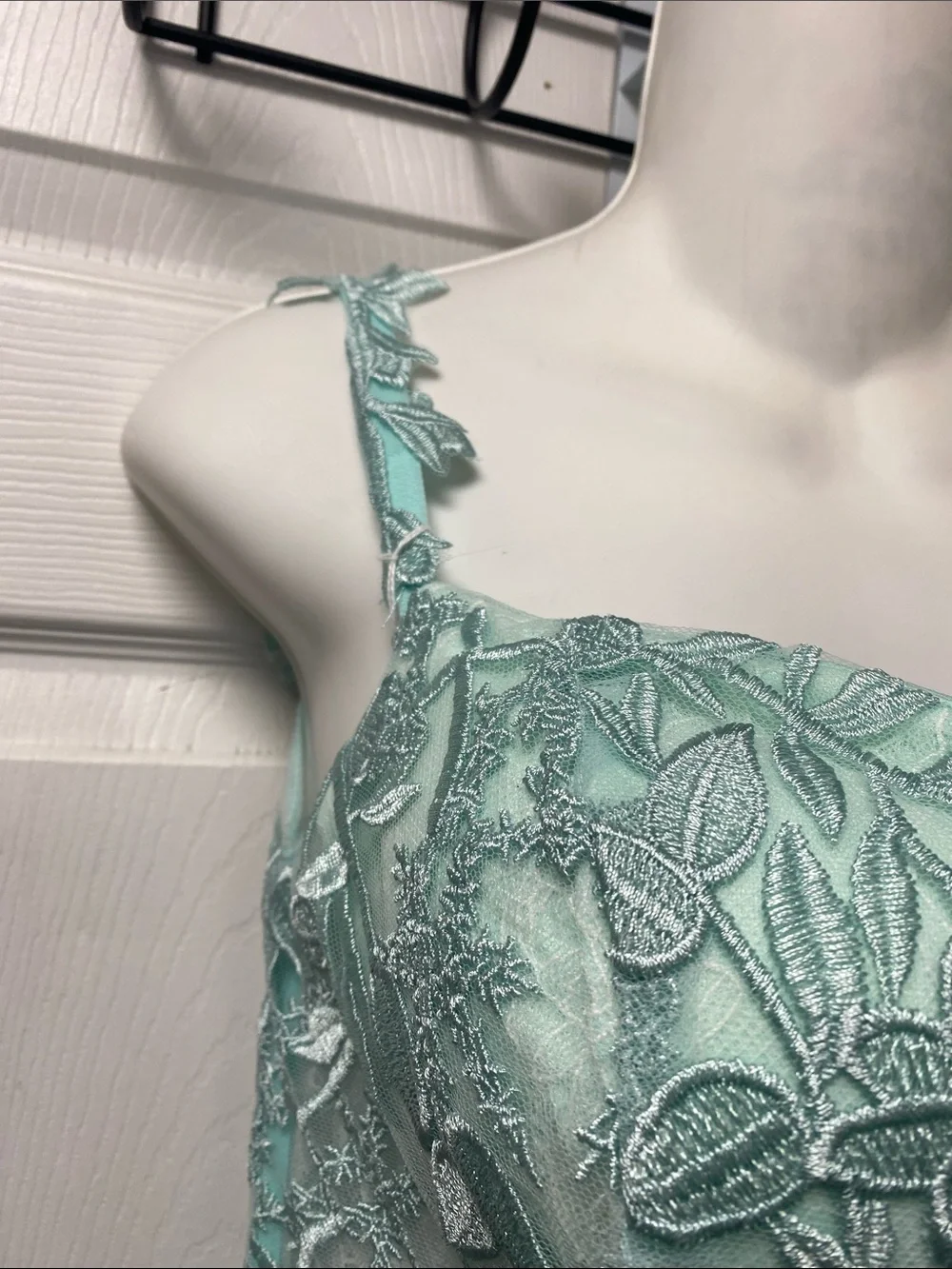 Aqua Floral Appliqué Tulle Gown